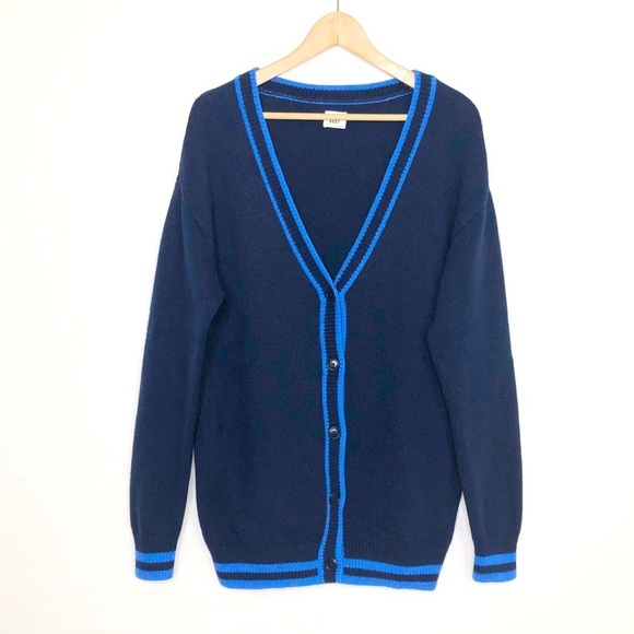 Aritzia Sunday best small navy blue Lamora V-neck boyfriend cardigan - Picture 2 of 12